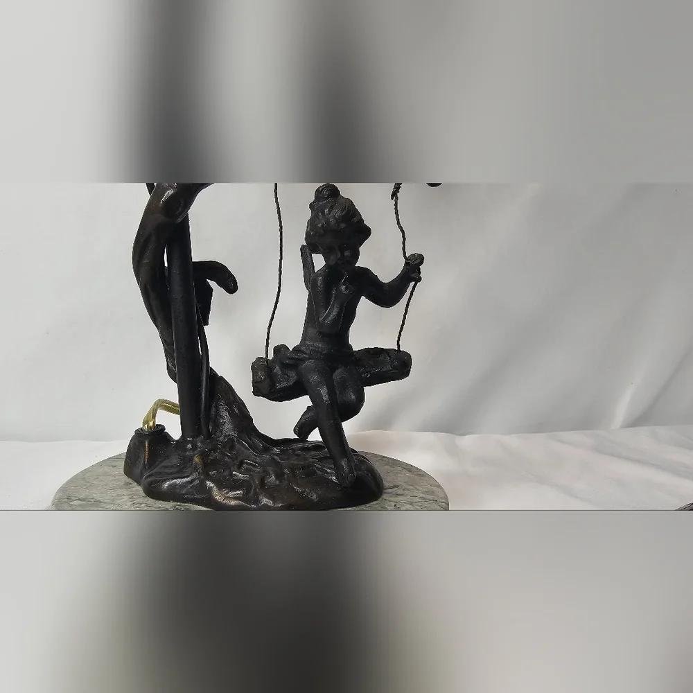 Andrea By Sadek Fairy On Swing Bronze Lamp Glass Flower Shade Marble Stand - Picture 3 of 12